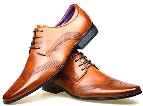 S & B Footwear Mens Leather Lined Smart Wedding Lace Up Brogues Formal Dress Oxford Shoes Size 6-12 (8 UK, Brown 2)