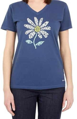 'Life Is Good Women's Crusher' v-ringad grafisk t-shirt kortärmad tröja Darkest Blue L
