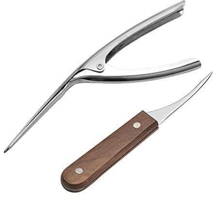 2 pièces nettoyeur de crevettes et déveiner, couteau à coquille de crevette, couteau à coquille de crevette en acier inoxydable avec manche en bois pour éplucheur de crevettes homard écrevisses