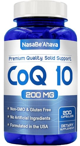 NasaBeahava CoQ10 200mg Capsules | Vegan Friendly Coenzyme Q10 200mg from Easy Absorption Ubiquinone Supplement for Skin Heart and Energy Support | Made in The USA in cGMP Facilities (200 Servings)
