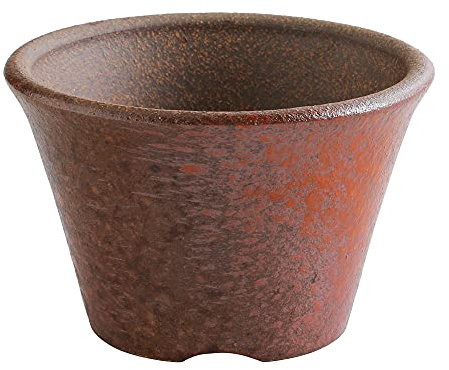 Wazakura Banko Series Bonsai Schale, handgefertigt, rund, Keramik, mit Drainageloch, 11 cm, hergestellt in Japan, Bonsai-Baum-Garten-Behälter, japanische Blumen, Zimmerpflanzen-Pflanzgefäß - Roter Ton