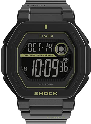 Timex Trend Herren-Armbanduhr, 45 mm, schwarzes, zweiteiliges Kunstharzarmband, digitales Zifferblatt mit Negativanzeige, schwarzes Gehäuse TW2V59800