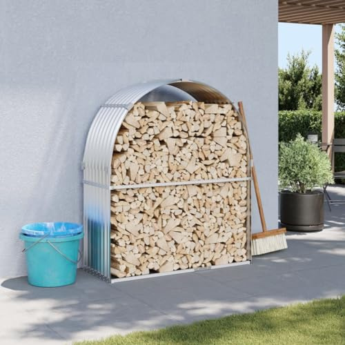 BAZZI Abri pour bois de cheminée : argenté, pour l'intérieur et l'extérieur, dimensions : 120 x 45 x 140 cm, en acier galvanisé, idéal comme étagère à bois de chauffage ou chariot pour bois de