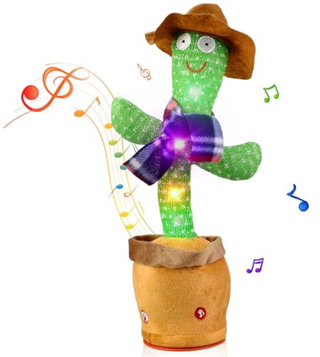 TLYYUKP Cactus Toys for Kids Age 2+, Boys Girls Singing Dancing Repeats What You Say Cactus Toy Light-up Sensory Plush Toys Birthday Gifts Present