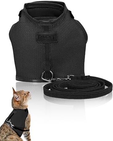PiuPet® Pettorina per Gatti (S) - 1,2m - Guinzaglio Sicuro e Robusto - Antifuga - Nero