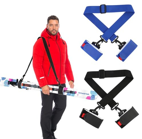 QKURT 2 correas para portaesquís, correas de hombro ajustables para esquís, correas de sujeción, cinturones para portabotas de esquí, correas de transporte para bastones de esquí, tablas de snowboard