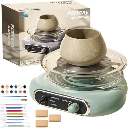 Mini elektrisk keramikhjul keramisk maskin, skivspelare keramikhjul, keramikformningsmaskin med lerverktygssats, fotpedal, justerbar framåt och bakåt för vuxna och nybörjare green
