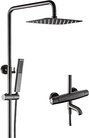 DONGDAWAN Faucet/Tap,Bathroom Thermostatic Shower Faucet, ABS Fall Head, Wall Mounted Bathtub Mixer Tap Thermostat Control 3-Functions Bath Shower System Sets,Round Head