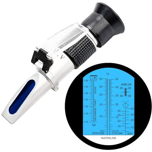 Antifreeze Refractometer 4-in-1 Antifreeze Tester Coolant Refractometer Ethylene Propylene Glycol Refractometer for Checking Automotive Cooling Fluid, Battery Acid, AdBlue, Windshield Washer Fluid