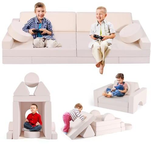 Lischwert Kindersofa, Spielsofa für Kinder Schaumstoff Bausteine, Modulares Kindersofa Weicher Kindermöbel Couch für Jungen und Mädchen Entwicklung Intelligenz