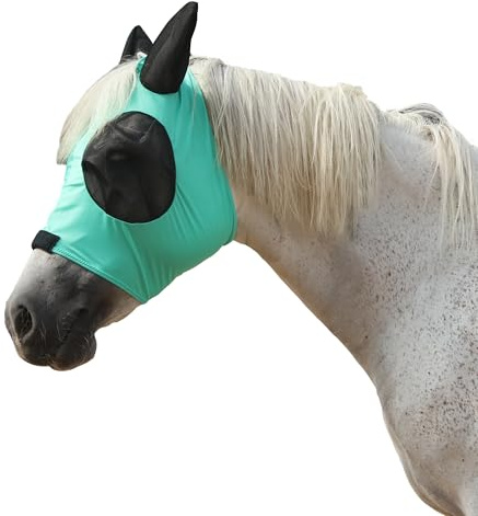 Gallopoff Horse Fly Mask with Large Eye Space & Ears – Super Comfort Stretchy UV Protection, Soft on Skin & Breathable Green Cob