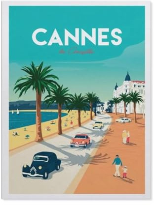 1000 Pièces Bricolage Puzzles，Affiche de Voyage Vintage en France - Autoroute de la Plage de Cannes，Enfants Divertissement Décoration De La Maison Cadeau Peinture Noël（38x26cm）-BM22