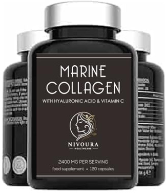 Marine Collagen Capsules 2200mg - with Hyaluronic Acid & Vitamin C - High Strength Collagen Supplements for Women & Men - 120 Collagen Tablets -
