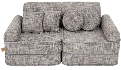 MEOWBABY Kindersofa – Spielsofa für Kinder – Weiche Klappsofa mit Schlaffunktion – Kuschelecke für Kinderzimmer, Tangle, Mondgrau