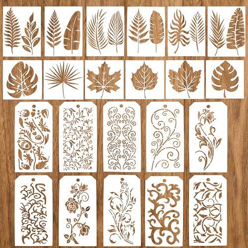 Dmnnlp 22 Pcs Large Stencils for Painting - Floral Leaves Drawing Stencil, Reusable Art Stencils for DIY Art,Wood Canvas Wall Door Decor