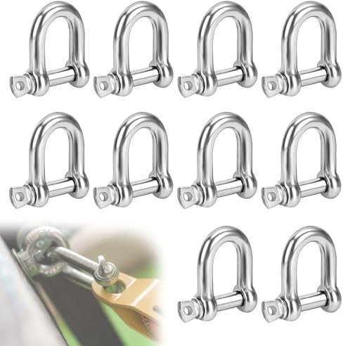 M6 Stainless Steel D Shackle – 10PCS Heavy Duty D-Rings Shackle Bolt Set, 220kg capacity D Shackle for Outdoor Rigging, Sailing, Camping, DIY, Traction Hook Accessory
