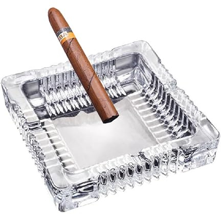 Handmade Glass Ashtray, Ashtray Ash Holder for Indoor or Outdoor Patio Desktop Office Smokers, Ash Tray for Tabletop Home Office Decor (Crystal, M)