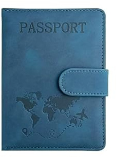 StoneMaxi Passport Holder Travel Wallet PU Leather RFID Blocking Passport Cover Case with Card Cash Slots Travel Organiser Essentials Boarding Passes Covers for Men Women (Blue)
