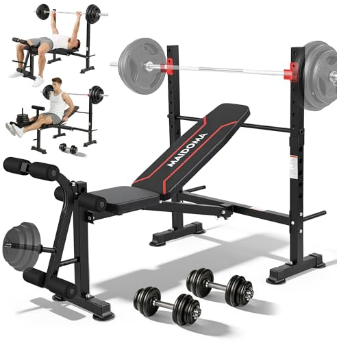 MAIDOMA 750LBS Weight Bench with Bench press rack, Adjustable Workout Bench Set with Leg Extension/Curl,Standard Bench Press Set for Home Gym Full Body Training