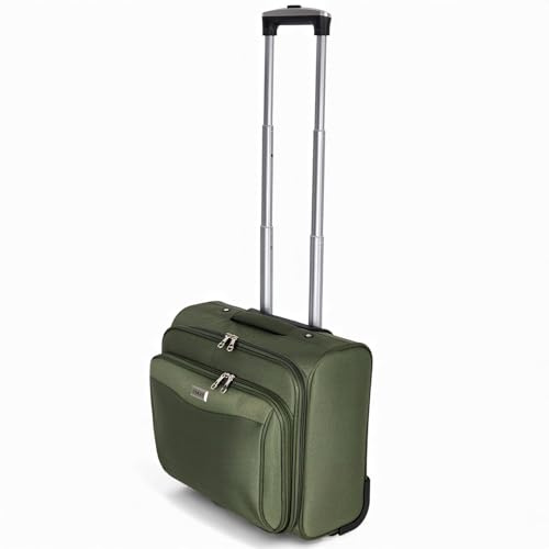Valigia Pilotina OR&MY Piccola Pilota Business in Poliestere 42x22x36, 30 Litri 2 ruote, Bagaglio a Mano con tasca Pc Valigetta da Cabina Compatibile Ryanair EasyJet Mod.214-0 (Verde)