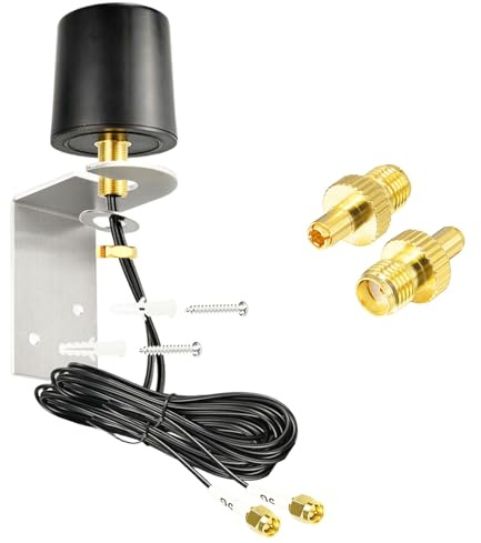 Antena Exterior MIMO 5G LTE BOOBRIE 600-6000 MHz Antena Externa Omnidireccional 5 dBi 4G/5G LTE con Cable Coaxial Doble 5M Adaptador Dorado SMA a TS9 para Routers 4G/5G, WiFi, IoT y Redes Móviles