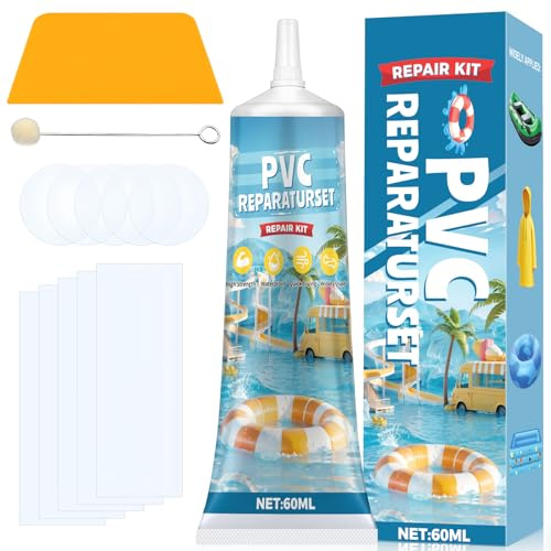 ALLONY Kit Riparazione Materasso Gonfiabile, Kit Riparazione Piscina, Colla per PVC, Trasparente Resistente, Colla per Diverse Piscine Gonfiabili, Kayak e Gommoni, Tende, Materassini da Piscina, 60ML