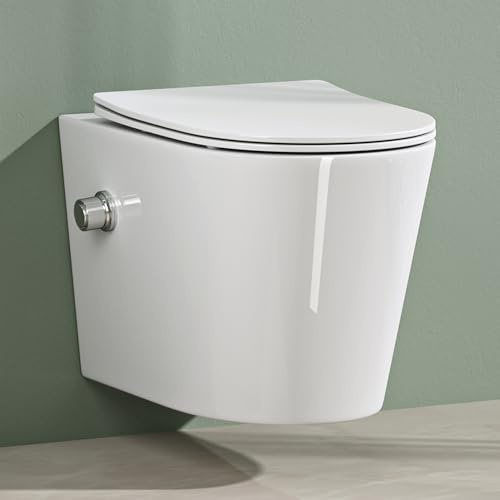 Mai & Mai WC sospeso da parete con funzione bidet senza bordi in ceramica, montaggio a parete con abbassamento automatico Aachen601