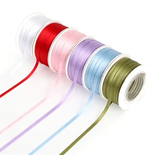 Satinband 3 mm, 6 stycken x 45 m dubbelsidig presentband presentförpackning dekorativa band band för födelsedag ballonger blomma gör-det-själv pyssel jul födelsedag bröllop fest dekoration