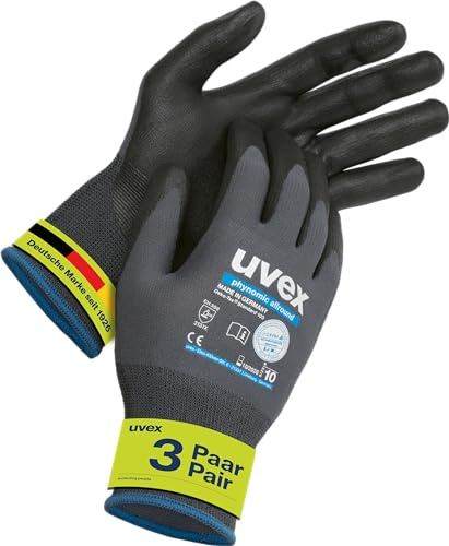 Uvex Safety phynomic Allround, pack de 3 Allround Guantes para jardín, taller y operativos | Fácil montaje Guantes | feuchtigkeitsabweisende Guantes de protección, Gris