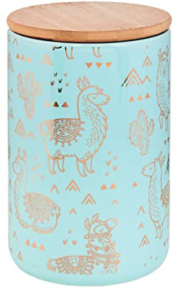 BUTLERS Aufbewahrungsdose Lama 1100ml Mint -Queen IT- Keramik Vorratsdose mit Bambusdeckel, Küche Dekoration und Organisation für Aufbewahrung von Lebensmittel und Badezimmer Accessoires