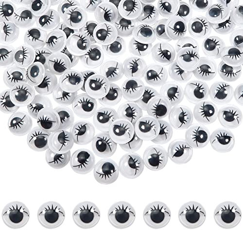 TOAOB 120 Stück Selbstklebend Wackelaugen Runde Schwarz Weiß 10mm Kunststoff Augen mit Wimpern für Scrapbooking Kunsthandwerk Puppe Zubehör