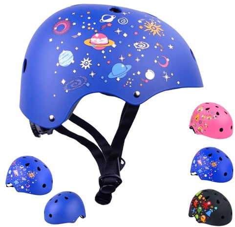 BOLDCUBE Kids Sports Helmet Navy Galaxy Sky | Age 4 Years + | Light, Adjustable & Ventilated | No Peel Design and Padded | For Bikes, Scooters, Skating Suitable for Boys & Girls Black, Blue & Pink