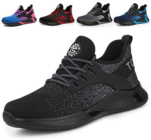 AONETIGER Sicherheitsschuhe Herren Damen Leicht Arbeitsschuhe Stahlkappe Sportlich Schutzschuhe Atmungsaktiv rutschfest Schuhe Sneaker(Größe 40,Schwarz)