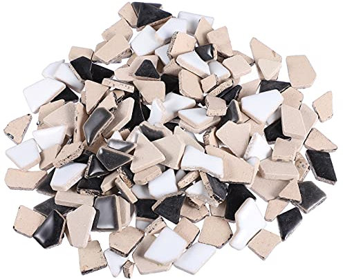 EXCEART 200G Mosaik Steine Keramik Mosaiksteine Zum Basteln Bruchmosaik Mosaikfliesen Naturstein Fliesen Bruchstücke Schmucksteine Erwachsene Bastelset für DIY Scrapbooking Rahmen Weiß Schwarz