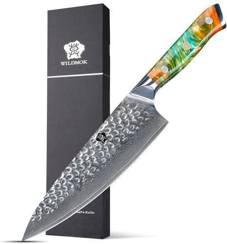 WILDMOK Damastmesser Kochmesser 67 Schichten Damaststahl Küchenmesser 20,8 cm Scharfe Klinge mit Full Tang Griff aus Harz