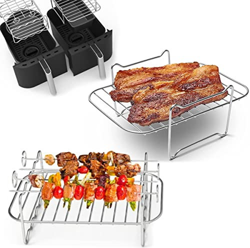 2Pcs Air Fryer Rack for Double Basket Air Fryers 304 Stainless Steel Grilling Rack Air Fryer Accessories Cooking Rack for Oven Microwave Baking Roasting