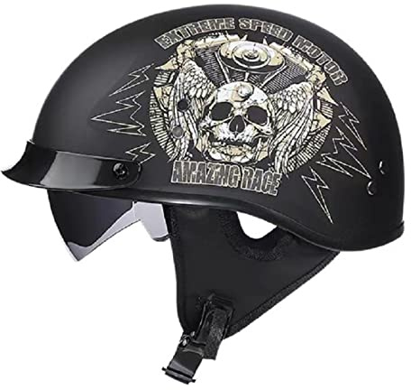 MILWPC Half Hjälmar Retro mopedhjälm Open Face-hjälm Inbyggt visir Quick Release halvhjälm DOT ECE-certifierad skoterhjälm Jethjälm,F- （57-58cm）