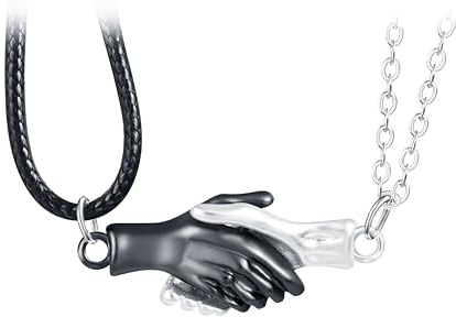 INFINIONLY Collares Apretón de Manos Creativo de Acero Inoxidable Aleación para Hombre y Mujer Moda Colgantes Magnético para Pareja con Cadena