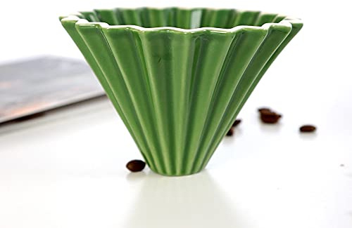 Origami Filter Cup,Ceramic Pour Over Coffee Maker, Non-Electric Pour Over Coffee Dripper, Easy Manual Brew Maker, Single Cups Porcelain for Home, Cafe, Camping, Coffee Gifts (Green)