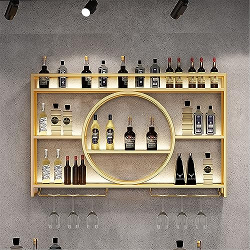 Metal Wine Rack Bar Shelves Wall Mounted Kitchen Storage With Wine Glass Holder Liquor Shelf Mini Bar Liquor Bottle Display Shelf for Kitchen Dining Room Bar Decoration Gold/Black ( Color : Gold , Siz