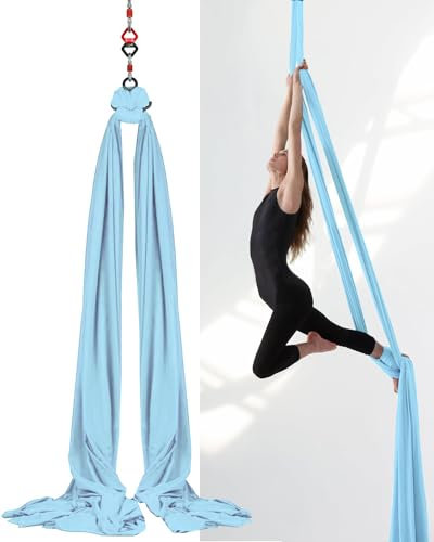 11 Yards Aerial Silks, Yoga-Hängematte, Premium-Stoffe mit geringer Dehnung, für Anfänger, Tanz, Zuhause, Innenbereich, Dschungel, Fitnessstudio, Gymnastik (Hellblau)