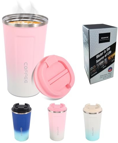 Edelstahl Thermobecher 500mL Thermobecher Kaffeebecher to go Thermo Thermobecher Kaffee to go Becher Coffee to go Becher Thermo Thermosbecher Teebecher to go Isolierbecher (Rosa)