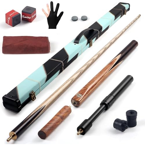 Kmise 3/4 Split Snooker Pool Cue, Handcraft, 4-Face Spliced Professional Snooker Pool Stick, 19 oz Pool Sticks for Adults, with 2 Extension Cues
