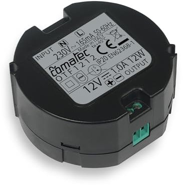 SCS Sentinel - Transformateur d'alimentation Encastrable 12V DC 1A - Régulateur de Tension Intégré - Compatible Serrures, Interphones, Motorisation de Portails et Domotique - 230V AC 50/60 Hz