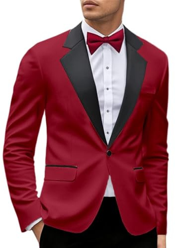 Sakko - Traje de negocios para hombre, corte ajustado, solapa, un botón, blazer moderno, deportivo, chaqueta de traje, chaqueta de entretiempo para fiestas, citas, bailes, bodas, rojo, M