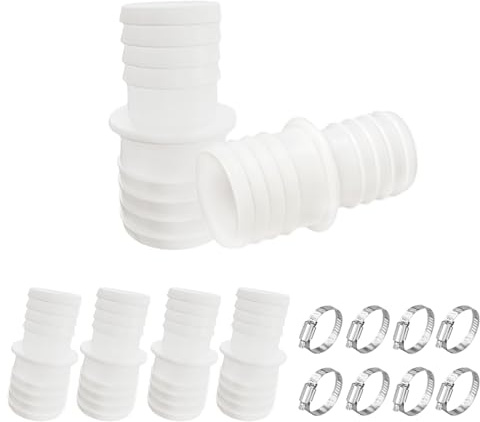 KLINNA 4 connettori per tubo per piscina da 32 mm o 38 mm, set di adattatori per piscina con fascette stringitubo in acciaio inox, doppio beccuccio per il collegamento a pompa e rubinetto di arresto
