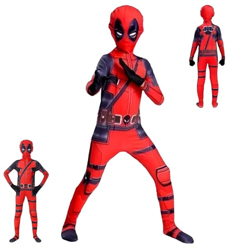 READREAM Carnevale Deadpol Costume Classic per Bambino, Costume Travestimento Bambino Deadpol, Halloween Tuta Stampata e Maschera Ragazzo, Kids Fancy Dress per Carnevale, Cumpleanno e Feste (A)