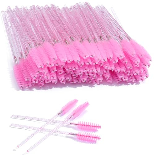 300PCS Cepillos Desechables De Pestañas Y Cejas - Aplicadores De Maquillaje Para Cejas - Cepillo De Pestañas De Cristal - Accesorios Para Extensiones De Pestañas - Herramientas Cosméticas (Rosa)