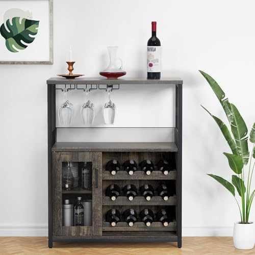 GarveeMore Gabinete para Vinos Industrial, Estante Ajustable y Soporte para Vasos, Armario De Bar 70x35x92 cm,para Cocina, Comedor, Salón Color Llama