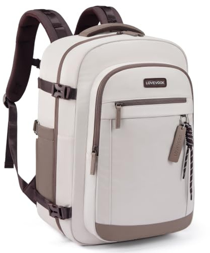 LOVEVOOK Handbagage reseryggsäck, ryggsäck damer, utdragbar ryggsäck, flygplan, stor laptop bagageryggsäck, flyg godkänd dagryggsäck för resor, B-beige brun, 50L-2Pcs, Avslappnad